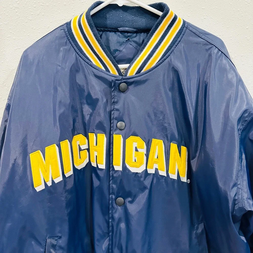 Vintage Steve Barrys Michigan Wolverines Satin Bomber Varsity Jacket Mens XL Y2K